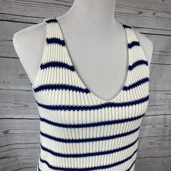 LED Maternity knitted white and blue stripes sleeveless top Sz S - Picture 2 of 7